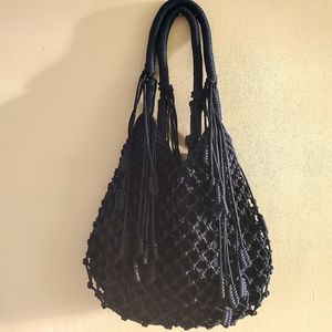 Monserat De Lucca Black Belen Bag w Knotted Fringe